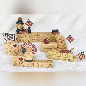 Blossom Bucket Vintage 90s Americana Farmhouse Patriotic Folk Art Decor Lot of 5